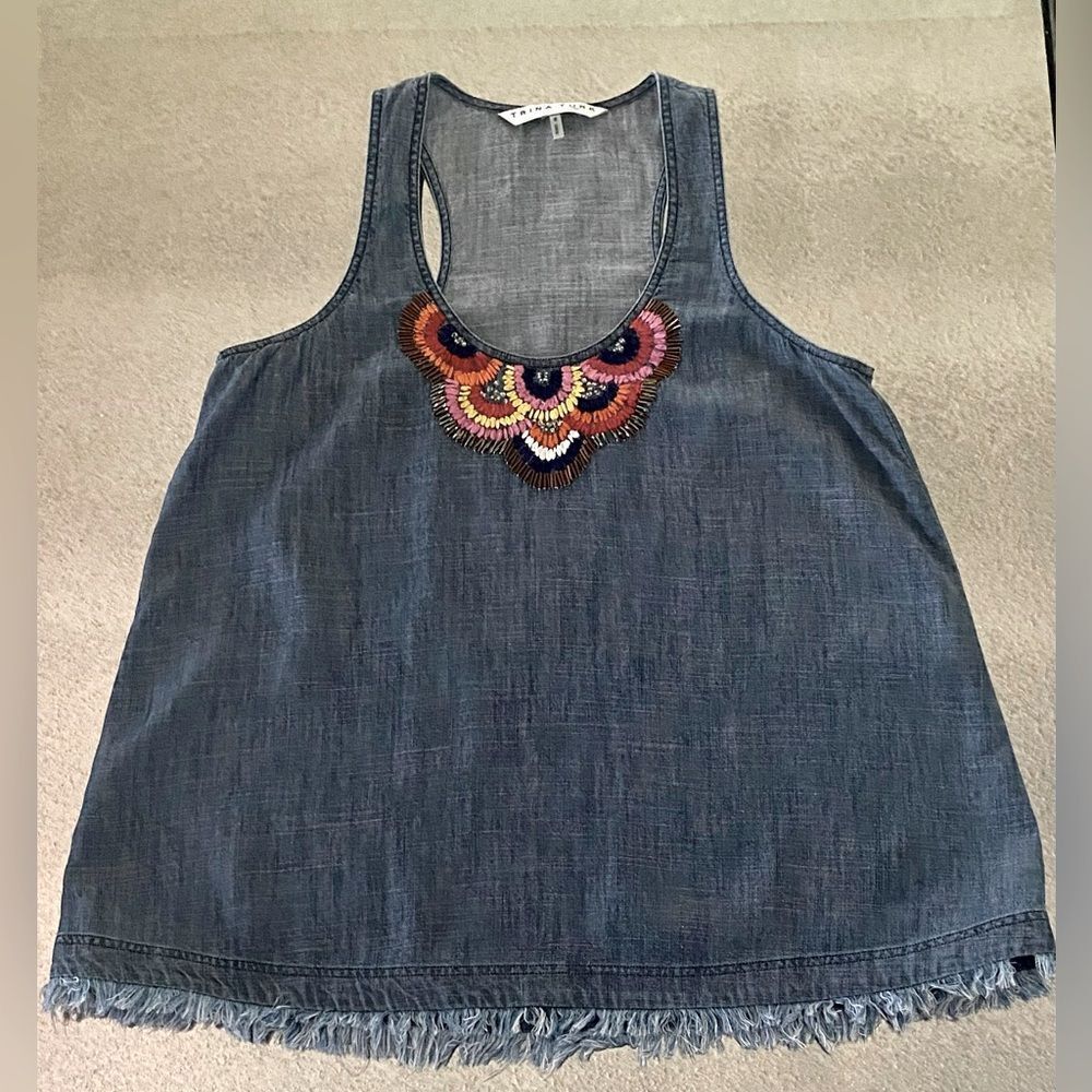 Trina Turk Embroidered Denim Top